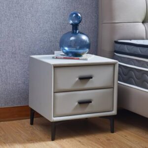 Andes Exquisite 2-Drawer Bedside Table – Modern PU Leather Nightstand with Metal Accents Copy