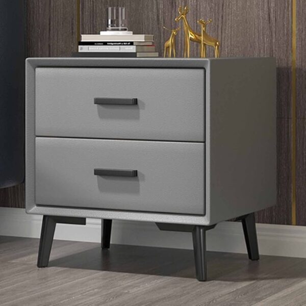 Andes Exquisite 2-Drawer Bedside Table – Modern PU Leather Nightstand with Metal Accents Copy