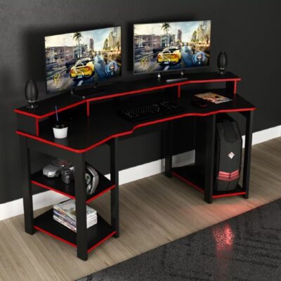 Ultimate RB Gaming Desk – Dual Monitor Ready with Storage Shelves