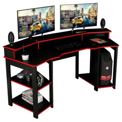 Ultimate RB Gaming Desk – Dual Monitor Ready with Storage Shelves