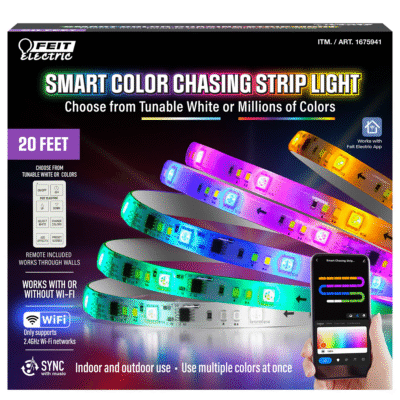 Shopro Smart LED Strip Light – 20ft RGB + White, App & Remote Control, Works with Wi-Fi, Alexa, Google – Indoor & Outdoor Flexible Lighting