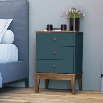Colonial Style 3-Drawer Nightstand in Freijó & Blue by Movelbento – Elegant Storage for Your Bedroom