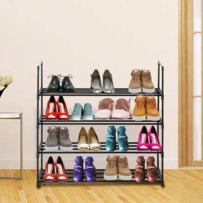 Sleek Black 4-Tier Shoe Rack – Sturdy, Space-Saving & Easy to Assemble | Only at Shopro!