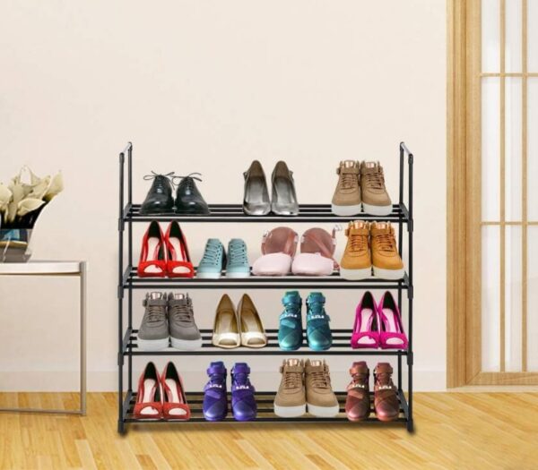 Sleek Black 4-Tier Shoe Rack – Sturdy, Space-Saving & Easy to Assemble | Only at Shopro!