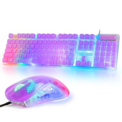 RGB Gaming Keyboard & Mouse Combo – USB Wired, Transparent Keys, Backlit for PC/PS4/Xbox etc.