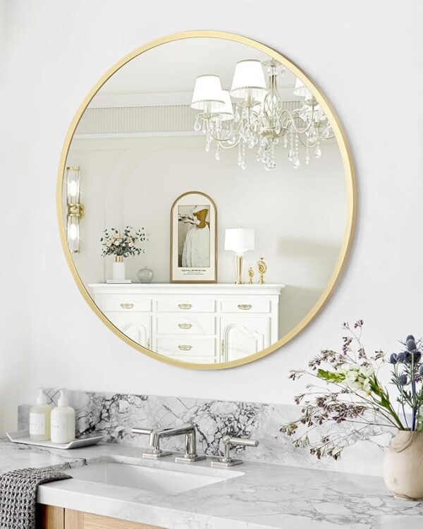 30″ Round Gold Decorative Wall Mirror – Modern Elegance for Any Room