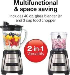 Hamilton Beach 2-in-1 Power Elite Blender & 3-Cup Food Chopper, 700 W • 40 oz Glass Jar • 12-Function Smoothie-Maker & Mini Processor – Wave-Action®, Mess-Free Spout | Shopro Trinidad Pickup & Delivery