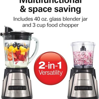 Hamilton Beach 2-in-1 Blender & Chopper – 700W, Glass Jar, 12 Functions