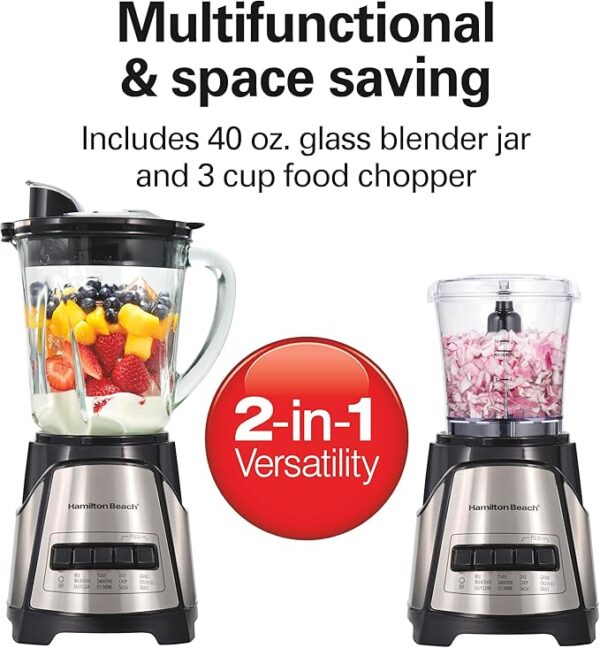 Hamilton Beach 2-in-1 Power Elite Blender & 3-Cup Food Chopper, 700 W • 40 oz Glass Jar • 12-Function Smoothie-Maker & Mini Processor – Wave-Action®, Mess-Free Spout | Shopro Trinidad Pickup & Delivery