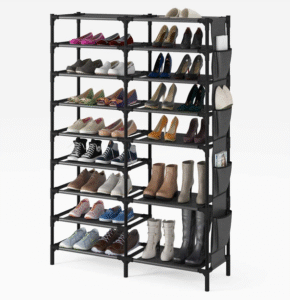 Ultra-Spacious 16-Tier Shoe Rack with Side Storage – Black | Lightweight, Versatile & Space-Saving