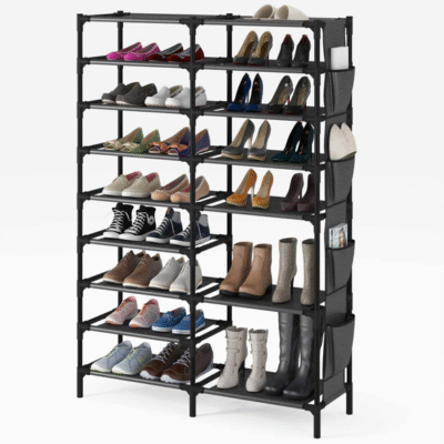Ultra-Spacious 16-Tier Shoe Rack with Side Storage – Black | Lightweight, Versatile & Space-Saving