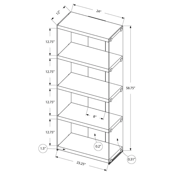 Glossy White & Glass 5-Tier Slim Bookcase – Modern Elegance by Shopro