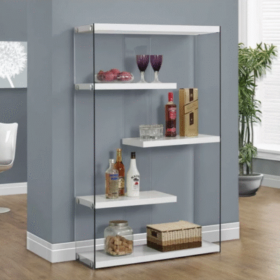 Glossy White Zig-Zag Wide Bookcase w/ Tempered Glass