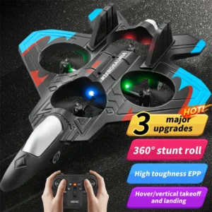 RC Fighter Jet with LED Lights – Easy Control & 360° Flips