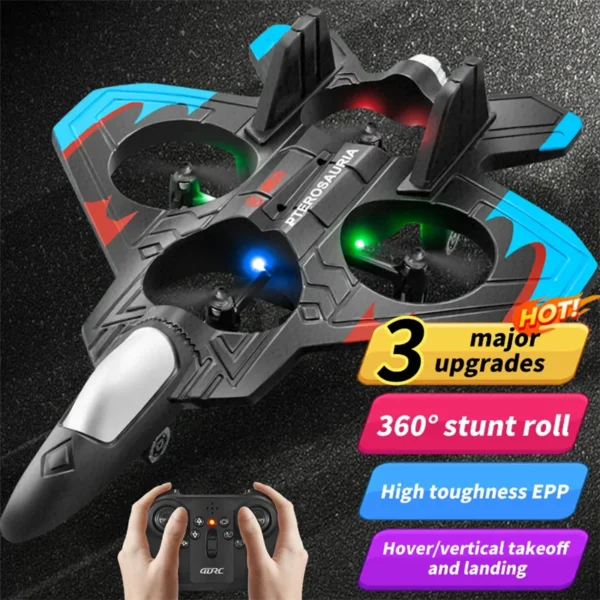 RC Fighter Jet with LED Lights – Easy Control & 360° Flips