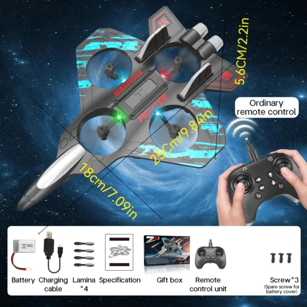 RC Fighter Jet with LED Lights – Easy Control & 360° Flips
