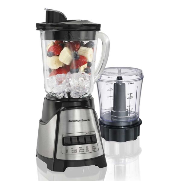 Hamilton Beach 2-in-1 Power Elite Blender & 3-Cup Food Chopper, 700 W • 40 oz Glass Jar • 12-Function Smoothie-Maker & Mini Processor – Wave-Action®, Mess-Free Spout | Shopro Trinidad Pickup & Delivery