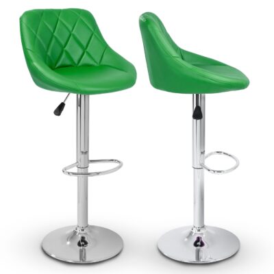 1Pc Green Leatherette Swivel Bar Stool – Adjustable Height, PU Leather Seat