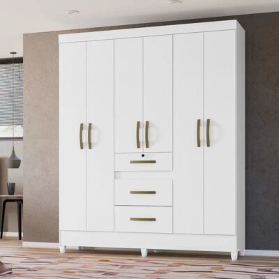 Moval Itatiba Double Wardrobe – 6 Doors & 3 Drawers (White)