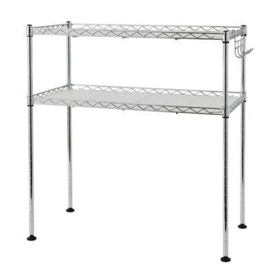 2-Tier Microwave Oven Rack – Adjustable Chrome Steel Shelf