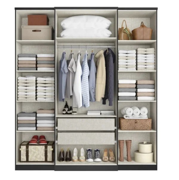 Splendor 4 Door Wardrobe – Elegant Black Closet with Drawers & Shelves for Maximum Bedroom Storage