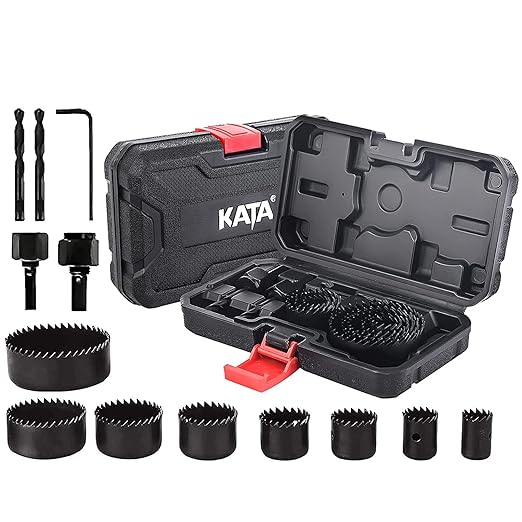 KATA 12PCS Hole Saw Kit (3/4″–2-1/2″) – Perfect for DIY Wood, PVC & Drywall Projects – Includes Mandrels & Hex Key