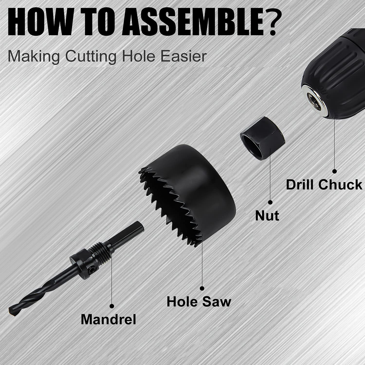 KATA 12PCS Hole Saw Kit (3/4″–2-1/2″) – Perfect for DIY Wood, PVC & Drywall Projects – Includes Mandrels & Hex Key