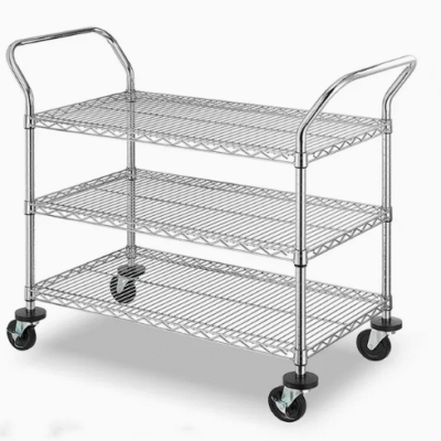 🛒 Welland 3-Tier Heavy Duty Chrome Utility Cart with Wheels – Only at Shopro