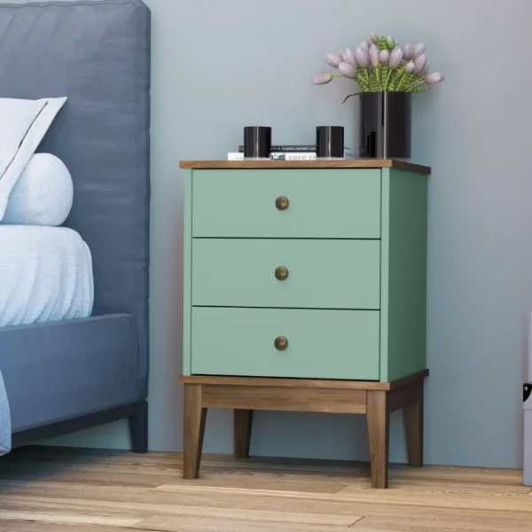 Fantasy 3-Drawer Nightstand with Old Gold Handles – Durable MDP Bedroom Storage