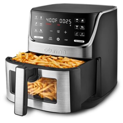 Gourmia 7-Quart Stainless Steel Digital Air Fryer – Fry, Bake, Roast & Reheat with 12 Presets | Healthy Cooking with FryForce 360° Tech