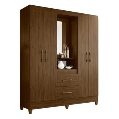 Niteroi 4 Door + 2 Drawer Wardrobe with Mirror – Brown
