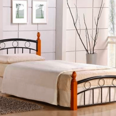 Daisy Twin Metal Bed Frame with Wood Accents – Black/Mahogany