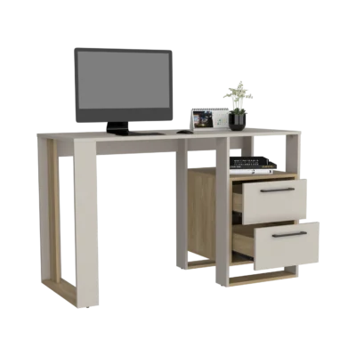 Verlot 2 Drawer Modern Desk – Light Oak/Cream