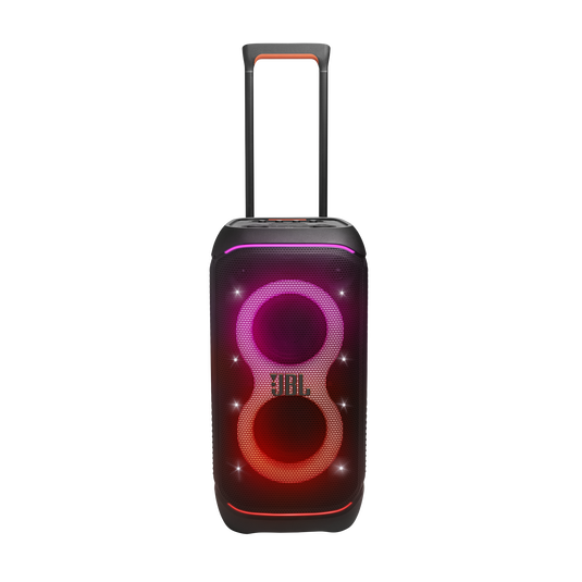 JBL PartyBox Stage 320 – 240W Portable Bluetooth Party Speaker with Dual 6.5″ Woofers, RGB Light Show, Mic & Guitar Inputs, IPX4 Splash-Proof, 18H Swappable Battery