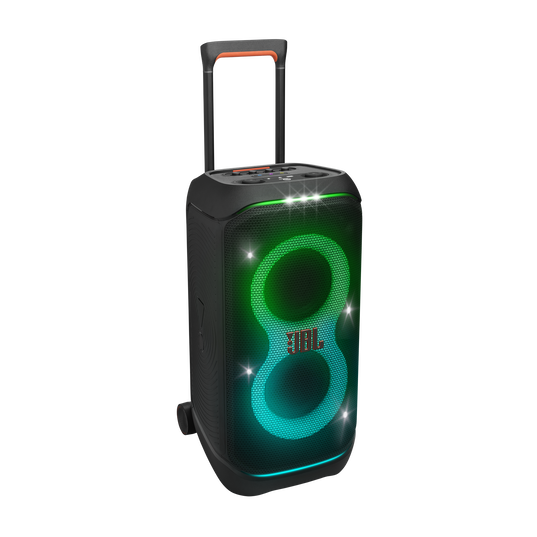 JBL PartyBox Stage 320 – 240W Portable Bluetooth Party Speaker with Dual 6.5″ Woofers, RGB Light Show, Mic & Guitar Inputs, IPX4 Splash-Proof, 18H Swappable Battery