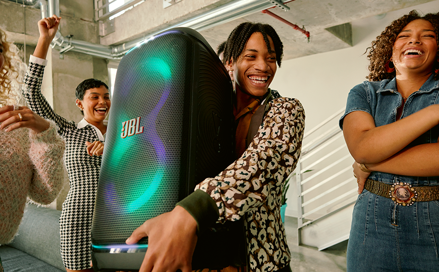 JBL PartyBox Stage 320 – 240W Portable Bluetooth Party Speaker with Dual 6.5″ Woofers, RGB Light Show, Mic & Guitar Inputs, IPX4 Splash-Proof, 18H Swappable Battery