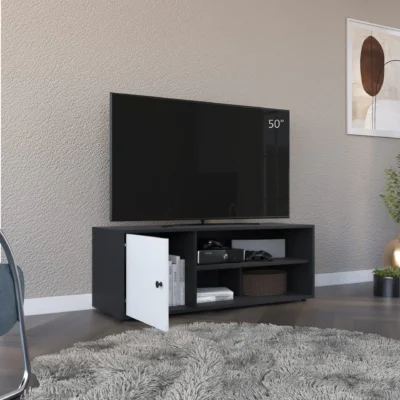 Noah TV Stand – Modern Black & White Entertainment Centre with Storage | Holds up to 55″ TV