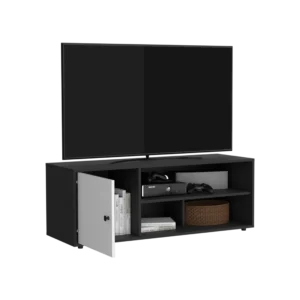 Noah TV Stand Black and White holds up to 55 inch TV with open shelving and side cabinet