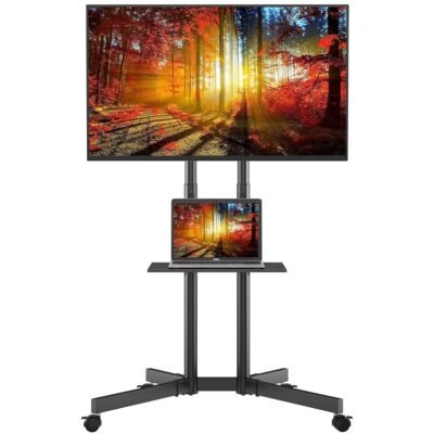 Mobile TV Stand with Wheels | Adjustable Cart for 32-75 Inch TVs with Locking Casters & Shelf