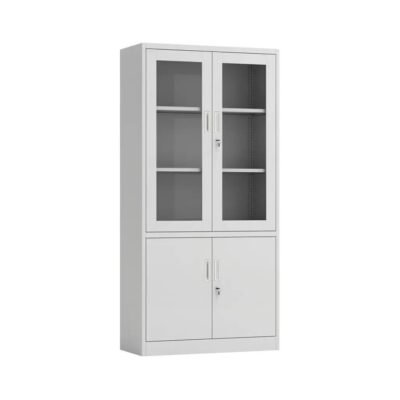 4-Door Metal Storage Cabinet with Glass Display – Adjustable Shelves & Locks