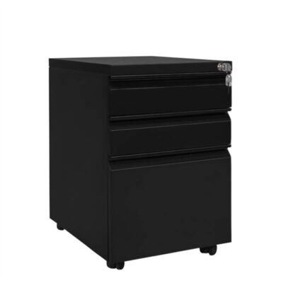 BLACK 3-Drawer Locking File Cabinet with Wheels – Metal Office Storage