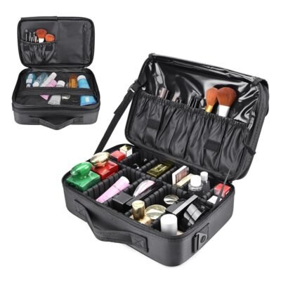13.5” Multi-Use Makeup & Travel Case – Black, Waterproof & Adjustable Storage