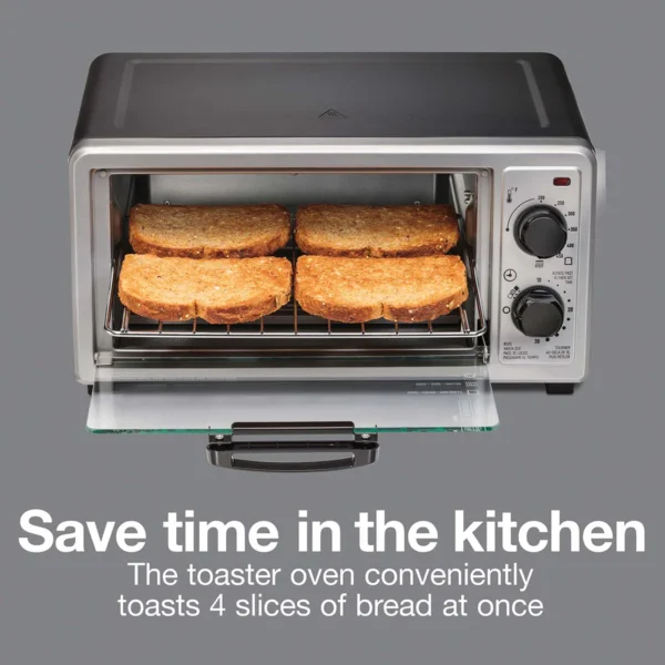 Proctor Silex 4-Slice Toaster Oven – Bake, Broil & Toast with 30-Min Timer | Stainless Steel, 1100W