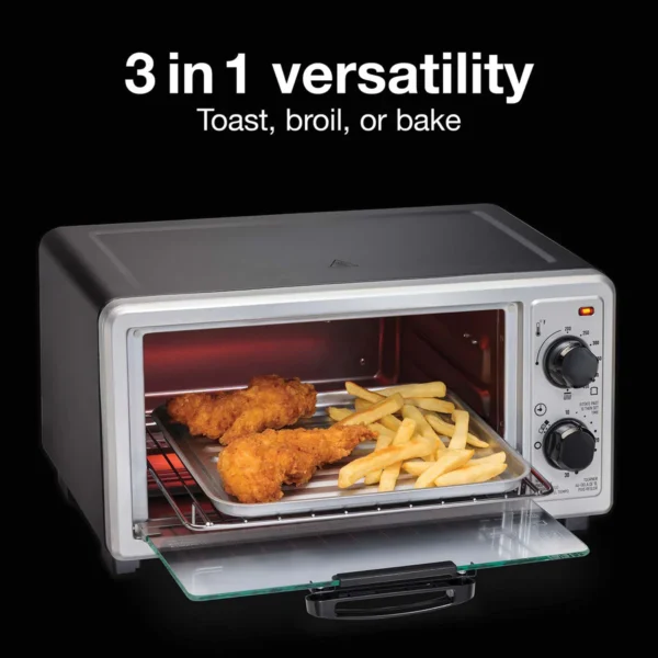 Proctor Silex 4-Slice Toaster Oven – Bake, Broil & Toast with 30-Min Timer | Stainless Steel, 1100W