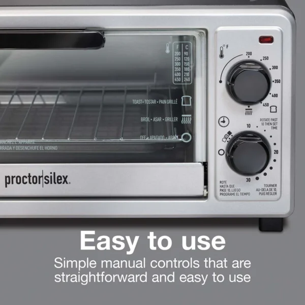 Proctor Silex 4-Slice Toaster Oven – Bake, Broil & Toast with 30-Min Timer | Stainless Steel, 1100W