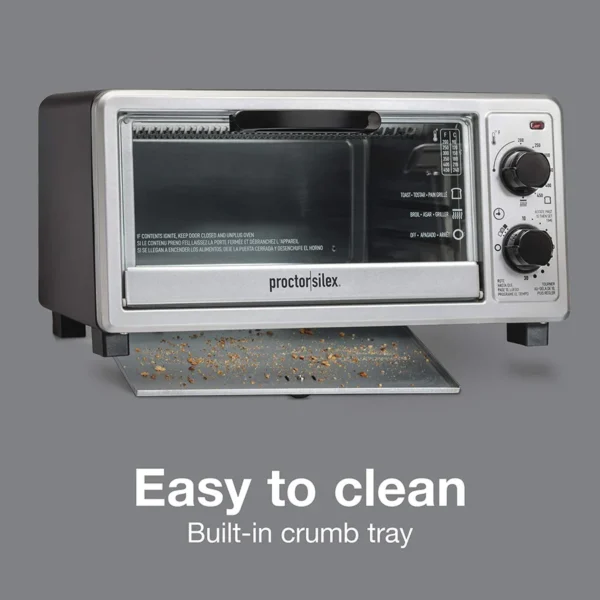 Proctor Silex 4-Slice Toaster Oven – Bake, Broil & Toast with 30-Min Timer | Stainless Steel, 1100W