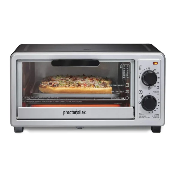 Proctor Silex 4-Slice Toaster Oven – Bake, Broil & Toast with 30-Min Timer | Stainless Steel, 1100W