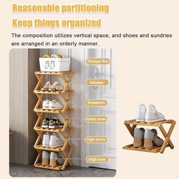 6-Tier Bamboo Shoe Rack – Space-Saving, Portable & Multipurpose Storage