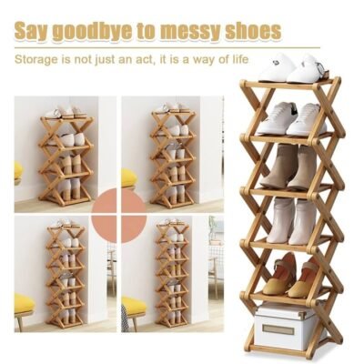 6-Tier Bamboo Shoe Rack – Space-Saving, Portable & Multipurpose Storage