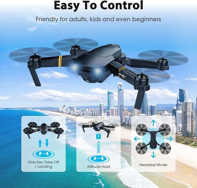 E58 Foldable Drone with 1080P HD Camera – FPV Quadcopter for Adults & Kids, 2 Batteries + Carrying Case